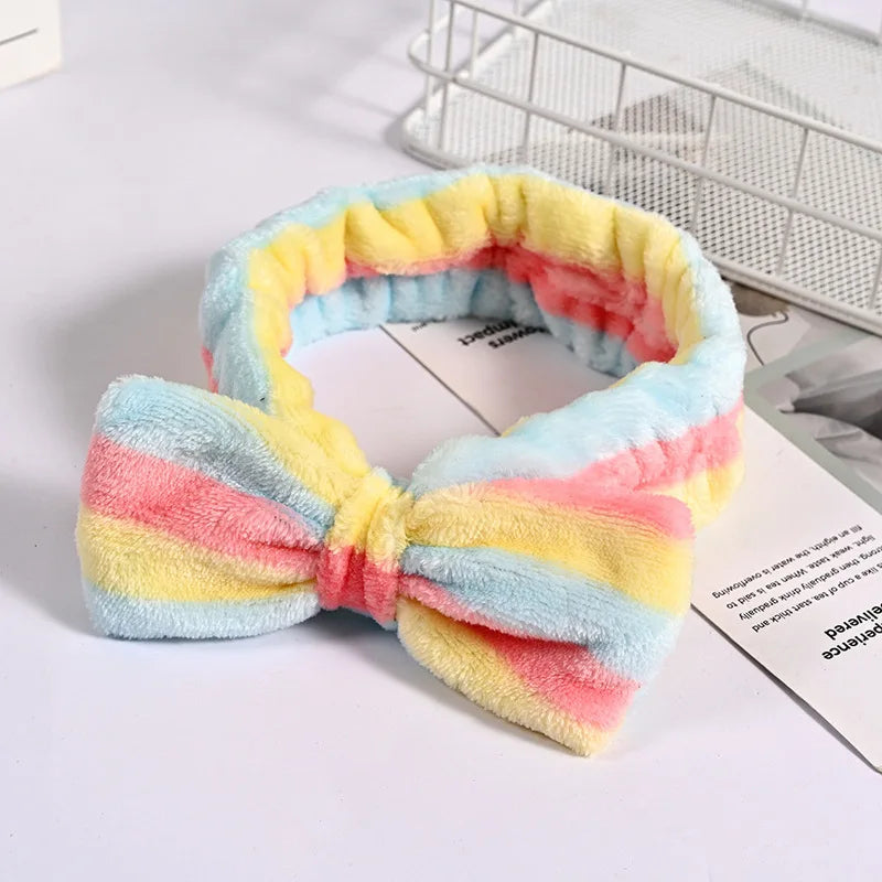 Spa Headband Bow - Soft Coral Fleece for Makeup, Shower, Face Washing, Hair Accessory