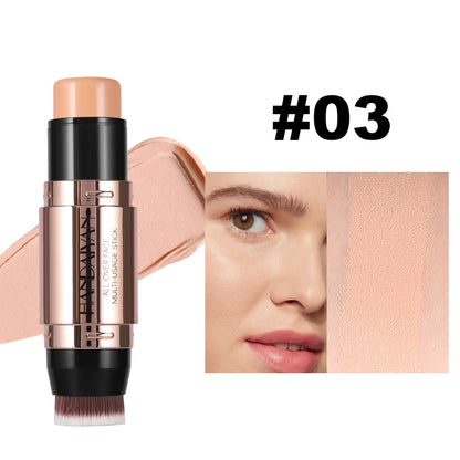 Double-Head Face Bronzer Contour Stick – Light & Dark, Long-Lasting, With Brush