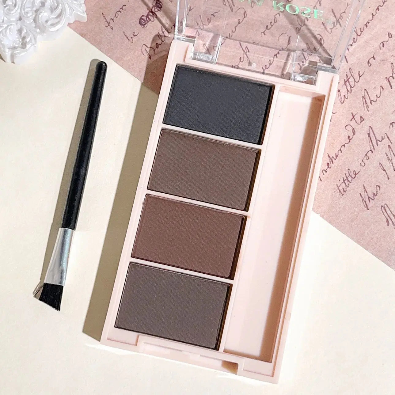 4-Color Eyebrow Powder Set – Gray & Brown Matte Tones | Long-Lasting Fill & Color Rendering with Brushes