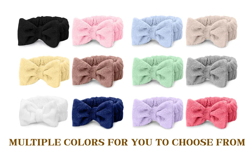 Spa Headband Bow - Soft Coral Fleece for Makeup, Shower, Face Washing, Hair Accessory