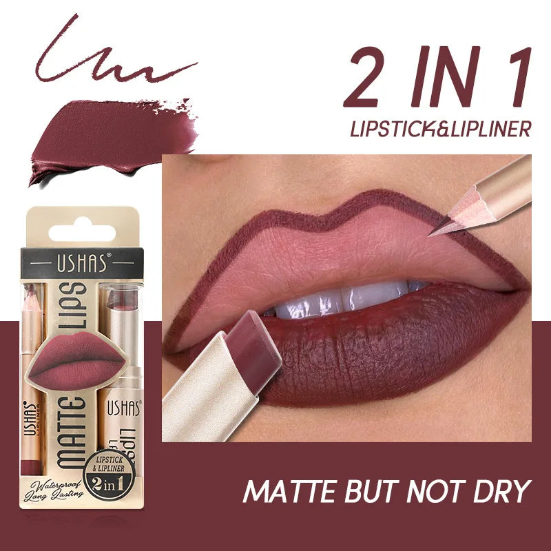 USHAS 12-Color Lip Liner + Lipstick Set – Easy Coloring, Matte, Long-Lasting Nude & Red Lipstick - Beauty & Beyond