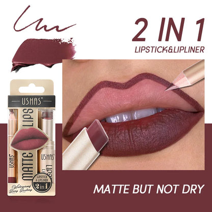 USHAS 12-Color Lip Liner + Lipstick Set – Easy Coloring, Matte, Long-Lasting Nude & Red Lipstick - Beauty & Beyond