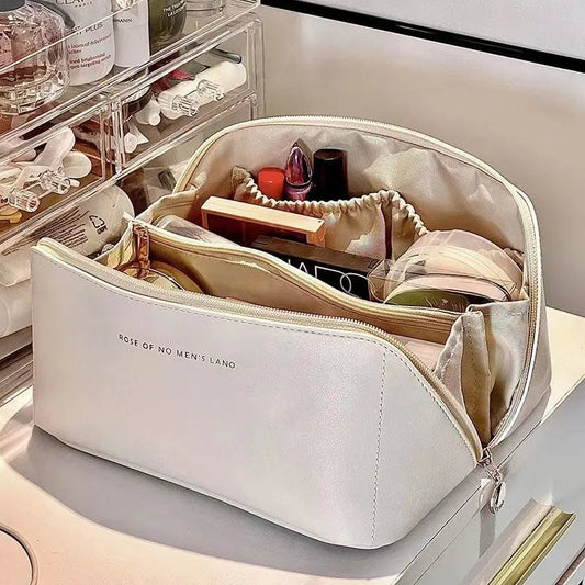 PU Makeup Bag - Large Capacity, Portable Handheld, Multi-Functional Storage