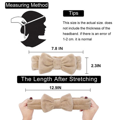 Spa Headband Bow - Soft Coral Fleece for Makeup, Shower, Face Washing, Hair Accessory