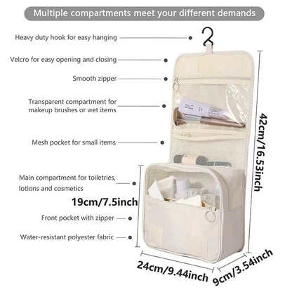 High-Quality Travel Makeup Bag - Waterproof Toiletries Organizer, Women's Hook Storage