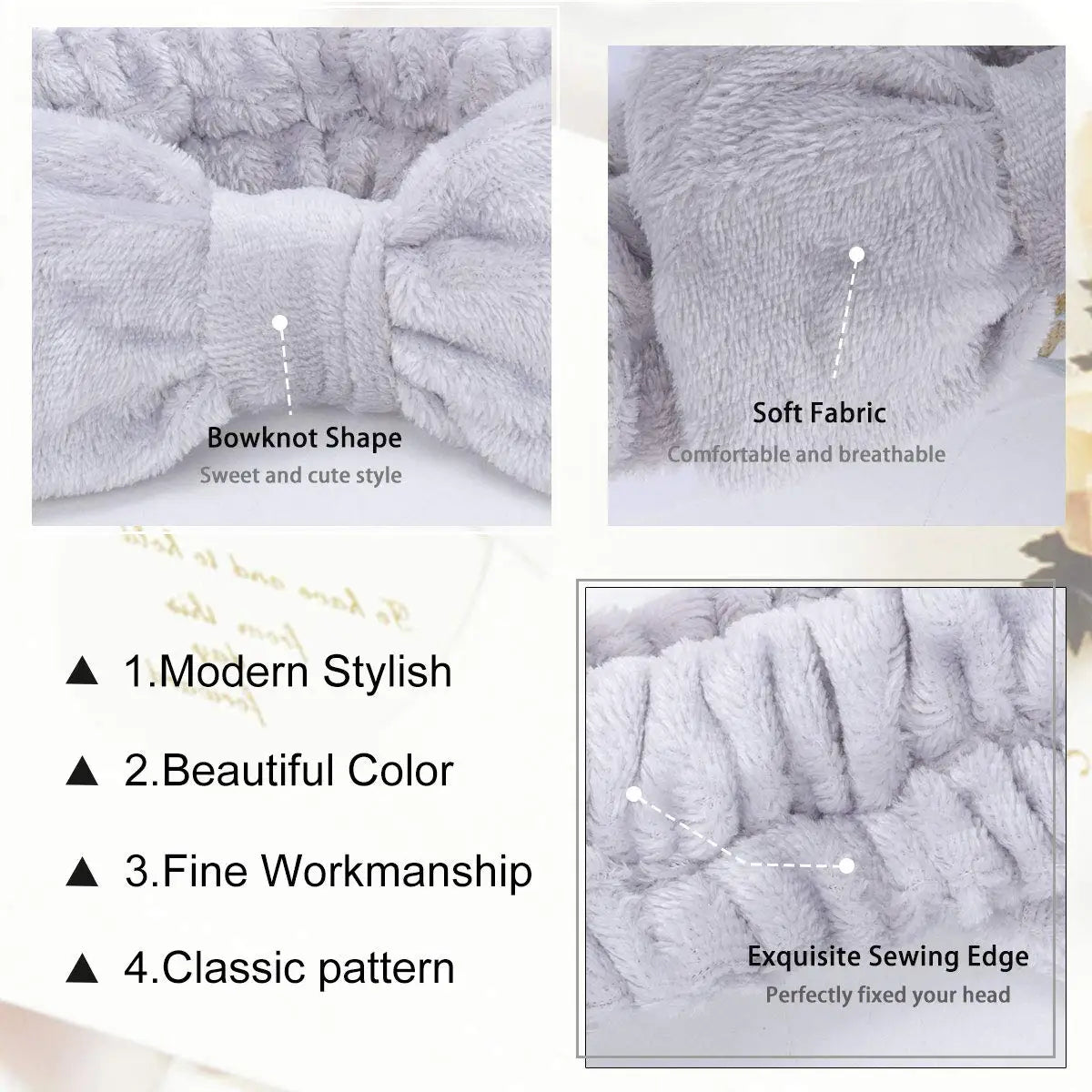 Spa Headband Bow - Soft Coral Fleece for Makeup, Shower, Face Washing, Hair Accessory