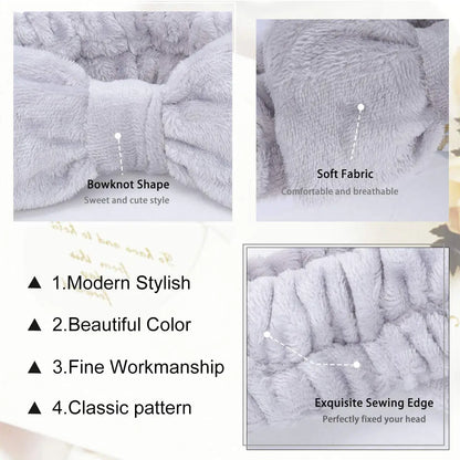 Spa Headband Bow - Soft Coral Fleece for Makeup, Shower, Face Washing, Hair Accessory