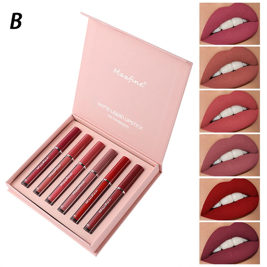 Holiday Gift Box 6PC Set – Matte Velvet Lip Gloss, Waterproof, Moisturizing, Long-Lasting Liquid Lipstick - Beauty & Beyond