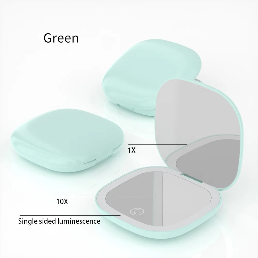Mini Foldable LED Makeup Mirror - 5x/10x Magnification, Rechargeable, Compact - Beauty & Beyond