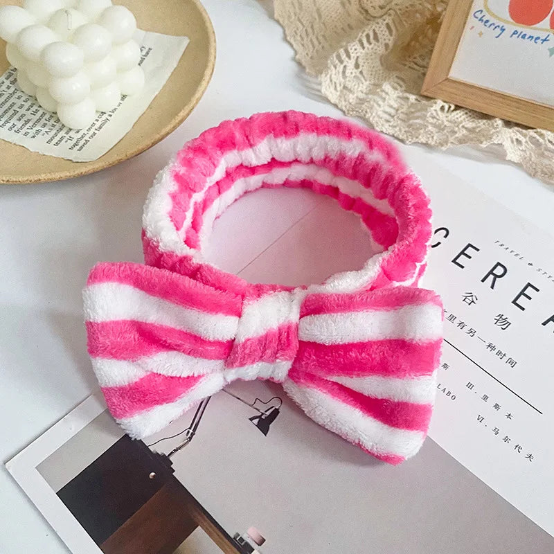 Spa Headband Bow - Soft Coral Fleece for Makeup, Shower, Face Washing, Hair Accessory