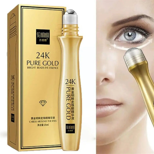 24K Gold Bright Eye Roller Eye Cream Hydrating Moisturizing Eye Serum Eye Care Dark Circles Removal Anti Eye Bags 15ml L2P8 - Beauty & Beyond