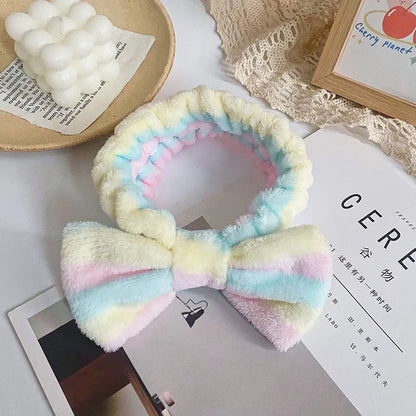 Spa Headband Bow - Soft Coral Fleece for Makeup, Shower, Face Washing, Hair Accessory