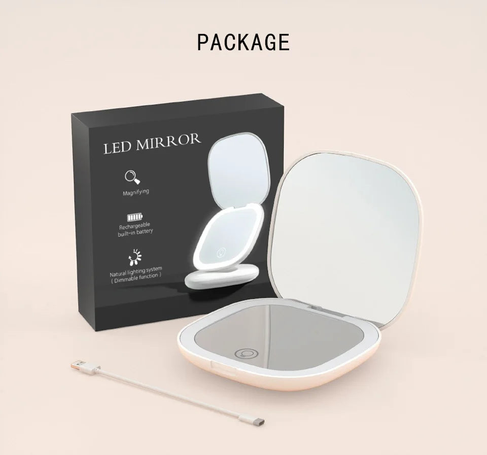 Mini Foldable LED Makeup Mirror - 5x/10x Magnification, Rechargeable, Compact - Beauty & Beyond