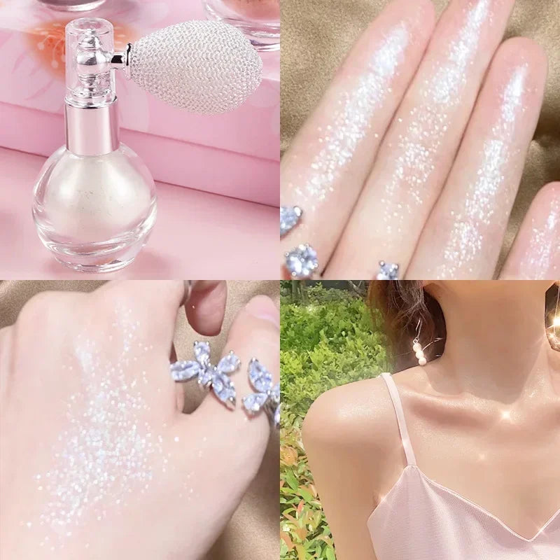Diamond Highlighter Powder Spray – Waterproof High Gloss Glitter Bronzer & Illuminator for Face & Body - Beauty & Beyond