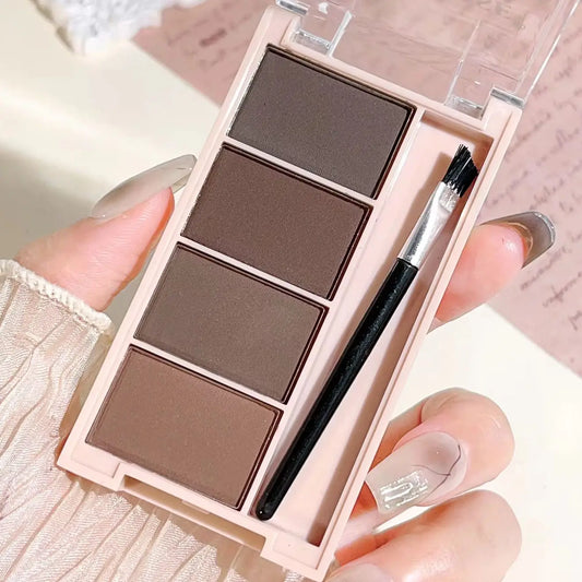 4-Color Eyebrow Powder Set – Gray & Brown Matte Tones | Long-Lasting Fill & Color Rendering with Brushes
