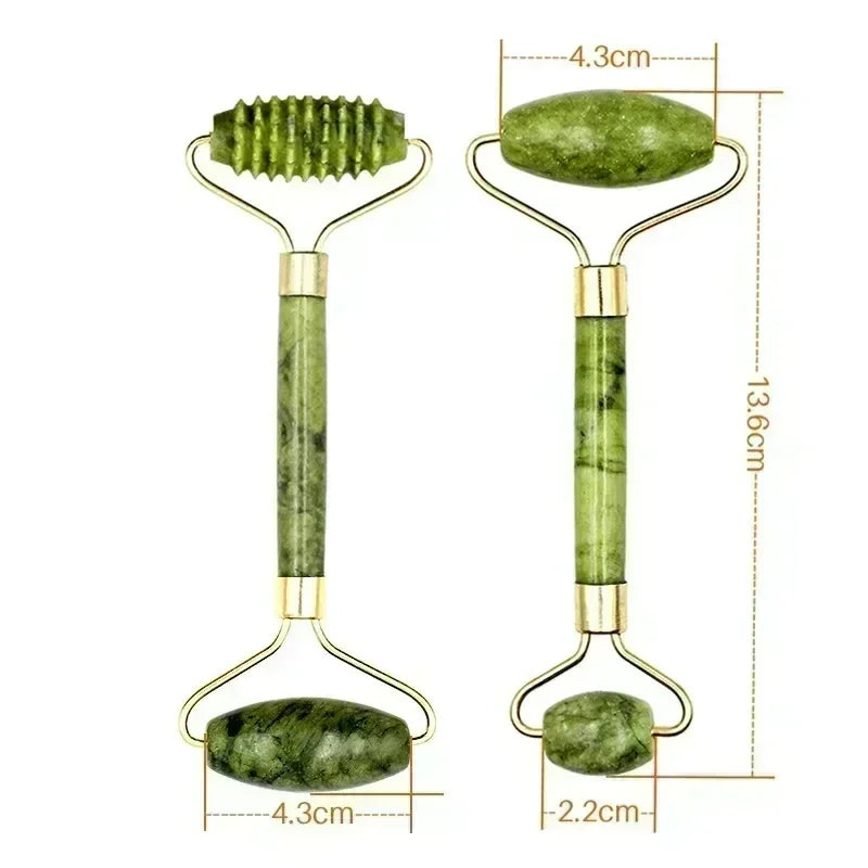 Natural Jade Roller & Gua Sha Set - Stone Massager for Face, Neck, Eye Care, Lifting, Spa Tools