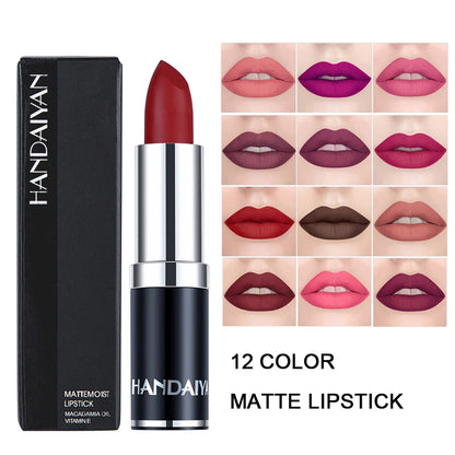 12-Color Matte Lipstick – Waterproof, Long-Lasting, Moisturizing Velvet Finish, High Pigment - Beauty & Beyond