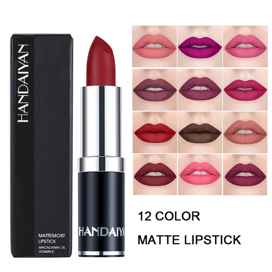 12-Color Matte Lipstick – Waterproof, Long-Lasting, Moisturizing Velvet Finish, High Pigment - Beauty & Beyond