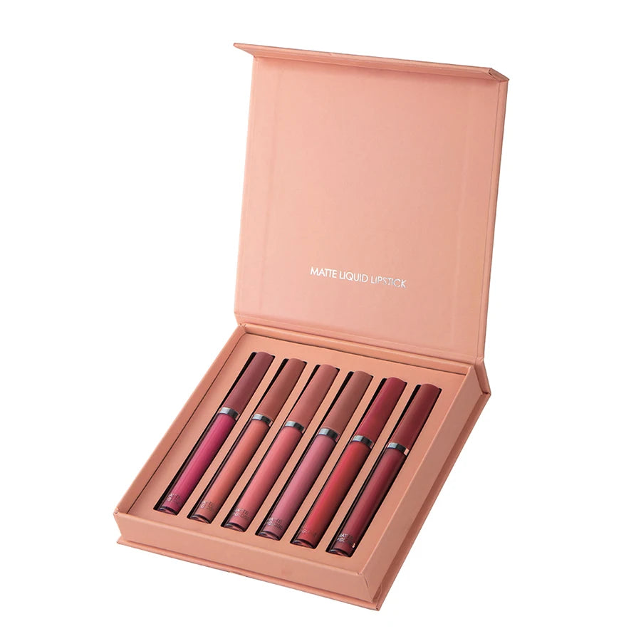 Holiday Gift Box 6PC Set – Matte Velvet Lip Gloss, Waterproof, Moisturizing, Long-Lasting Liquid Lipstick - Beauty & Beyond