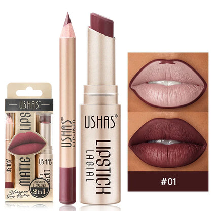 USHAS 12-Color Lip Liner + Lipstick Set – Easy Coloring, Matte, Long-Lasting Nude & Red Lipstick - Beauty & Beyond
