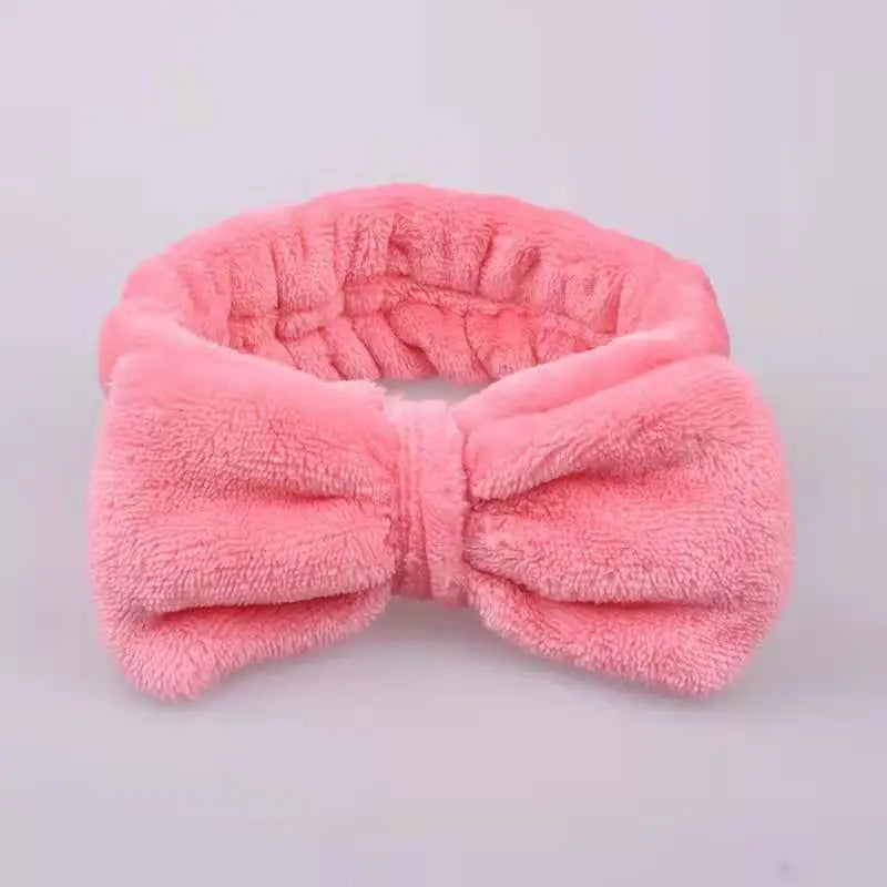 Spa Headband Bow - Soft Coral Fleece for Makeup, Shower, Face Washing, Hair Accessory