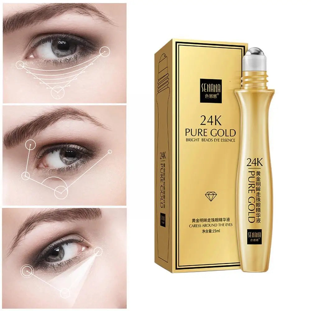 24K Gold Bright Eye Roller Eye Cream Hydrating Moisturizing Eye Serum Eye Care Dark Circles Removal Anti Eye Bags 15ml L2P8 - Beauty & Beyond