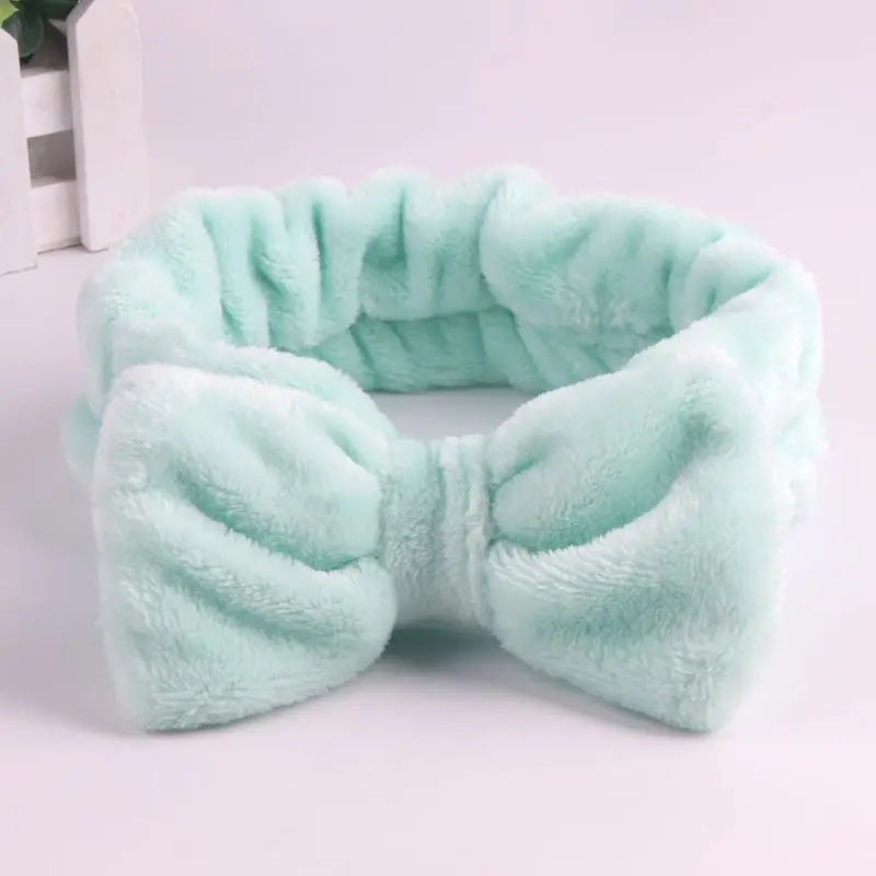 Spa Headband Bow - Soft Coral Fleece for Makeup, Shower, Face Washing, Hair Accessory