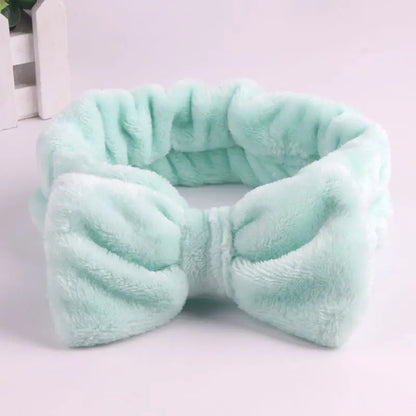 Spa Headband Bow - Soft Coral Fleece for Makeup, Shower, Face Washing, Hair Accessory
