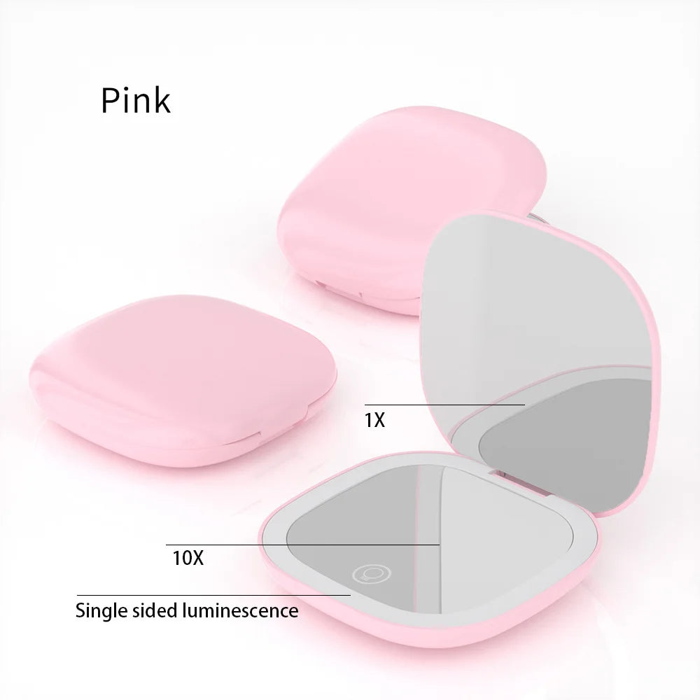 Mini Foldable LED Makeup Mirror - 5x/10x Magnification, Rechargeable, Compact - Beauty & Beyond