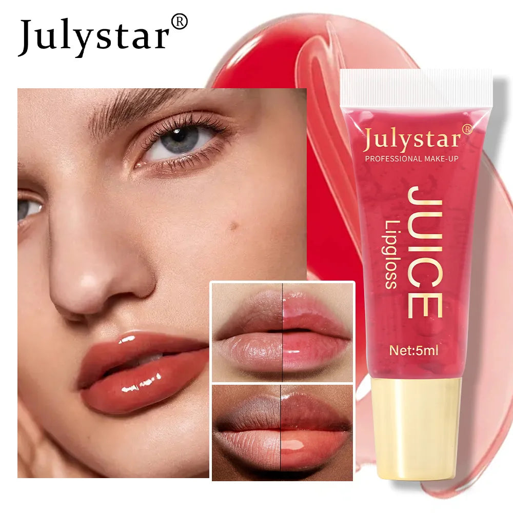 Glitter Plumping Lip Gloss Jelly Strawberry Moisturizer Fruit Lip Oil Transparent Fullness Lip Tint Gel Soft Tube Makeup LipCare - Beauty & Beyond