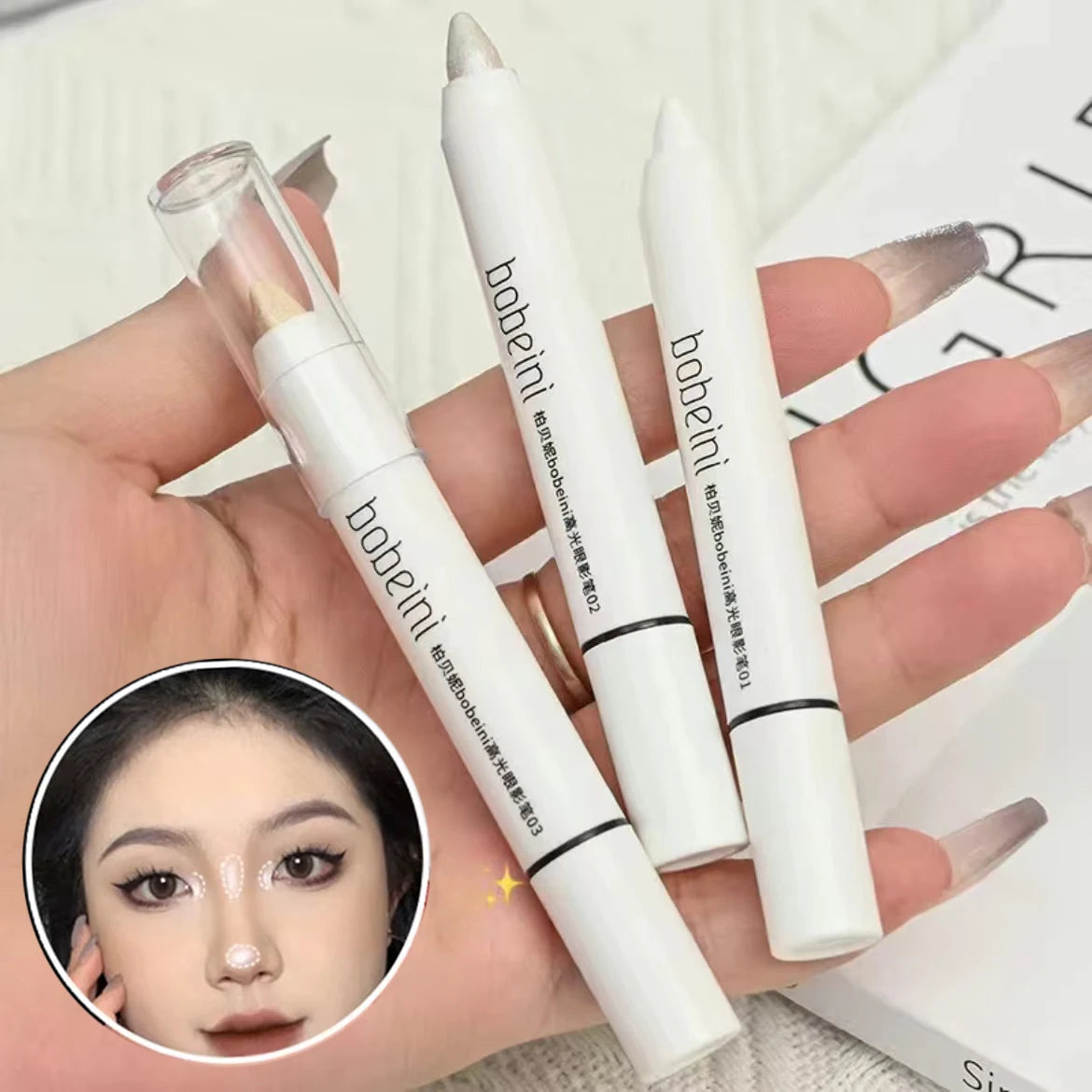 Matte & Shimmer Eyeshadow Stick – Dual-Use White Eyeliner + Silver Highlighter Pen for Eye Brightening Glam - Beauty & Beyond