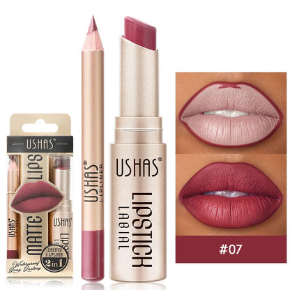 USHAS 12-Color Lip Liner + Lipstick Set – Easy Coloring, Matte, Long-Lasting Nude & Red Lipstick - Beauty & Beyond