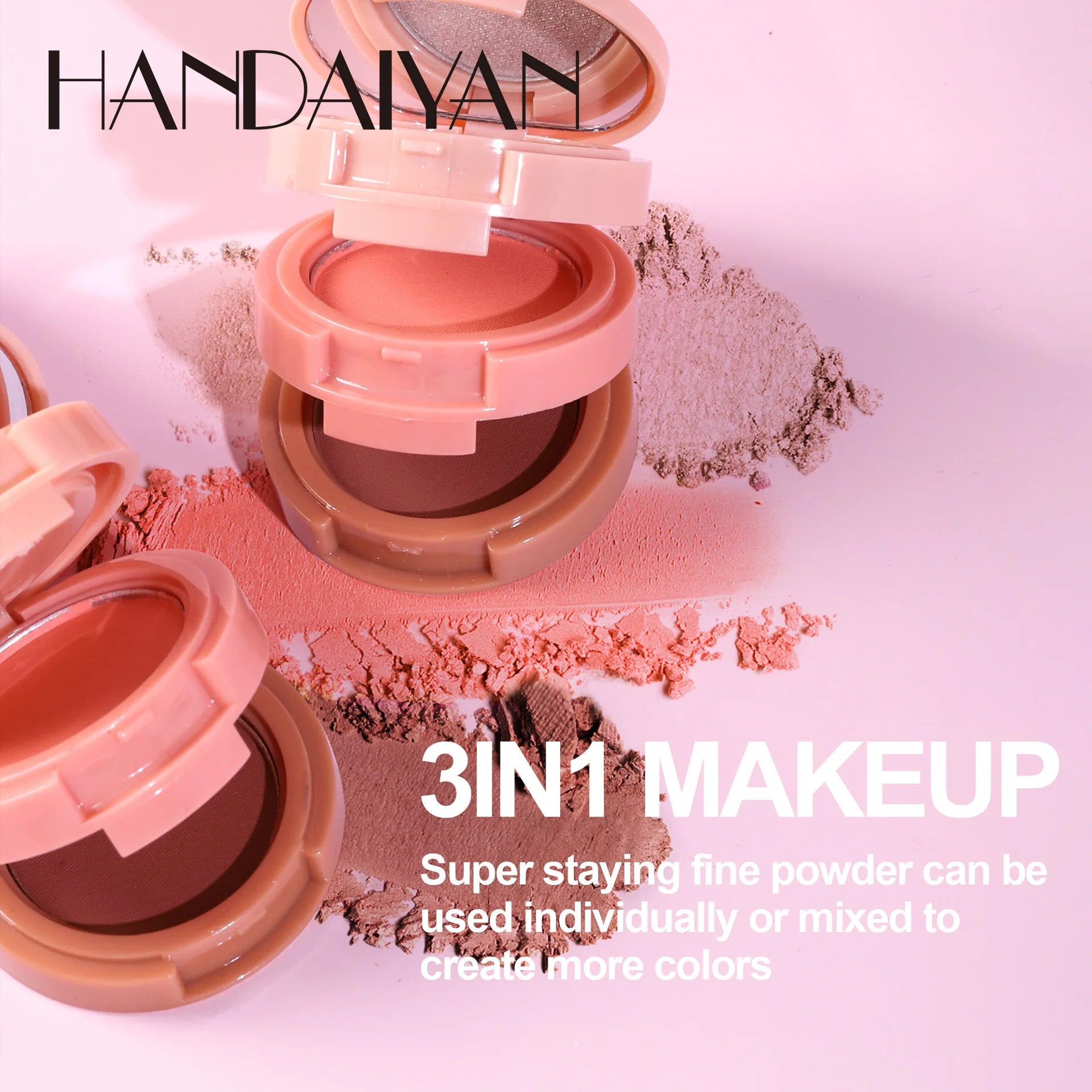 Handaiyan 3-in-1 Glow Palette – Eyeshadow, Highlighter & Blush in One Moonlight-Stone Compact with Glitter Shine - Beauty & Beyond