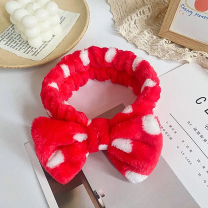 Spa Headband Bow - Soft Coral Fleece for Makeup, Shower, Face Washing, Hair Accessory