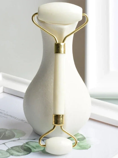 Double-Headed White Jade Roller - Natural Stone Facial, Eye & Neck Massage Tool