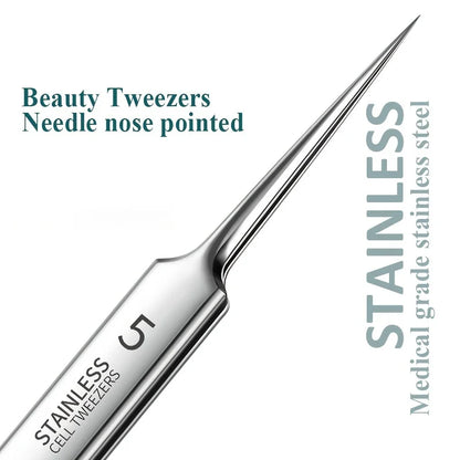 Blackhead Removal Tweezers Stainless Steel Tools - Effective Comedones Extractor, Whiteheads Removal Deep Cleansing Tools