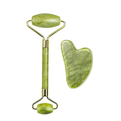 Natural Jade Roller & Gua Sha Set - Stone Massager for Face, Neck, Eye Care, Lifting, Spa Tools