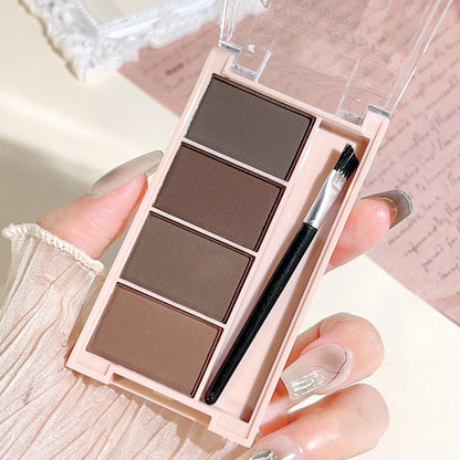 4-Color Eyebrow Powder Set – Gray & Brown Matte Tones | Long-Lasting Fill & Color Rendering with Brushes