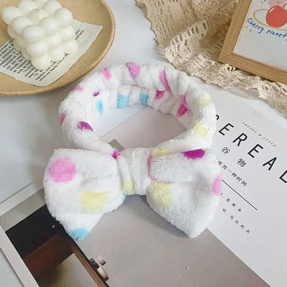 Spa Headband Bow - Soft Coral Fleece for Makeup, Shower, Face Washing, Hair Accessory