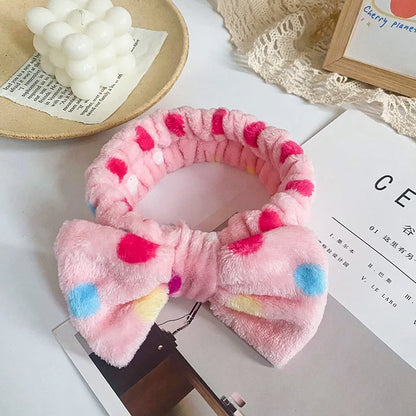 Spa Headband Bow - Soft Coral Fleece for Makeup, Shower, Face Washing, Hair Accessory